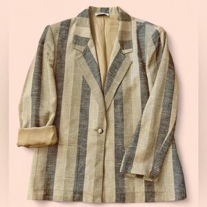 Vintage 1970s Striped Beige & Gray Womens Blazer, Union Made